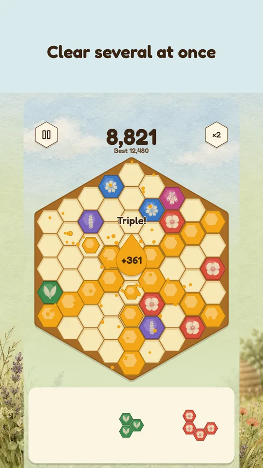 Clear several at once: the Triple! sign with a times two streak.