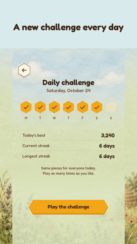A new challenge every day: the daily challenge screen with the week marked.