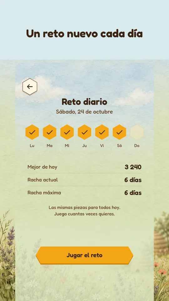 Un reto nuevo cada día: la pantalla del reto diario con la semana marcada.